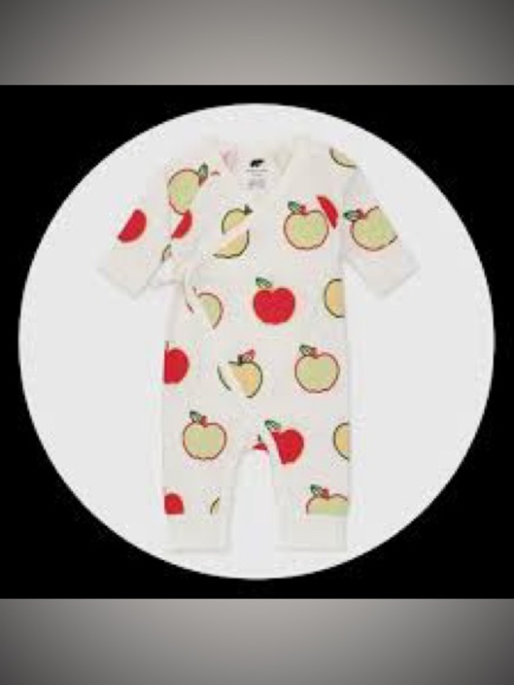 Baby 0-3m Adorable One-Piece Bodysuit - White with Red & Light Green Apples